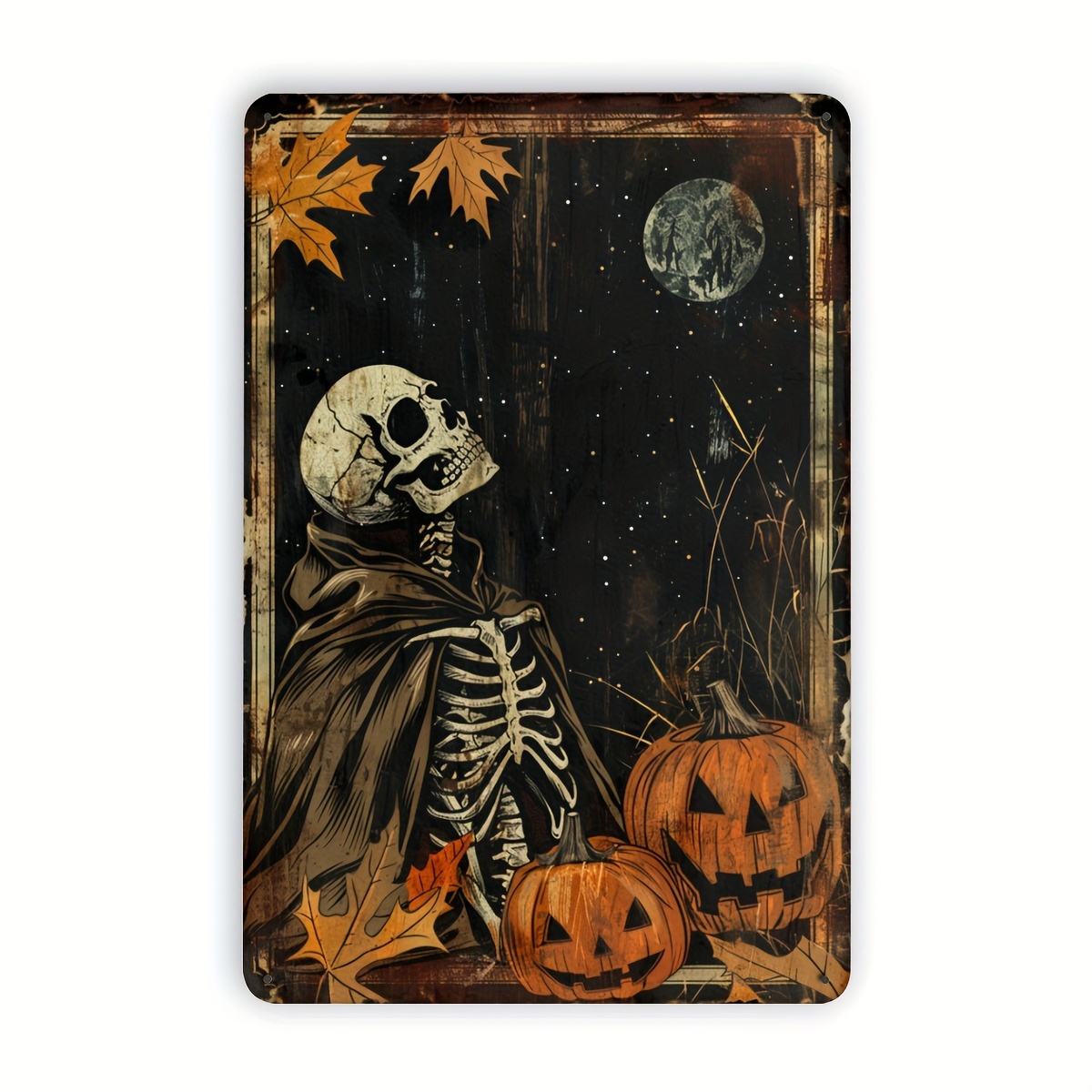 Halloween Skeleton Decoration - Placa de metal com tema de